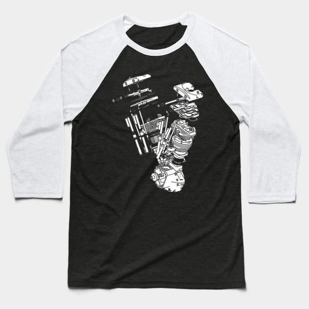 Exploded Shovel Baseball T-Shirt by motomessage